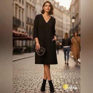 Boden Black V-Neck Cotton Blend 3/4 Dress size 12R